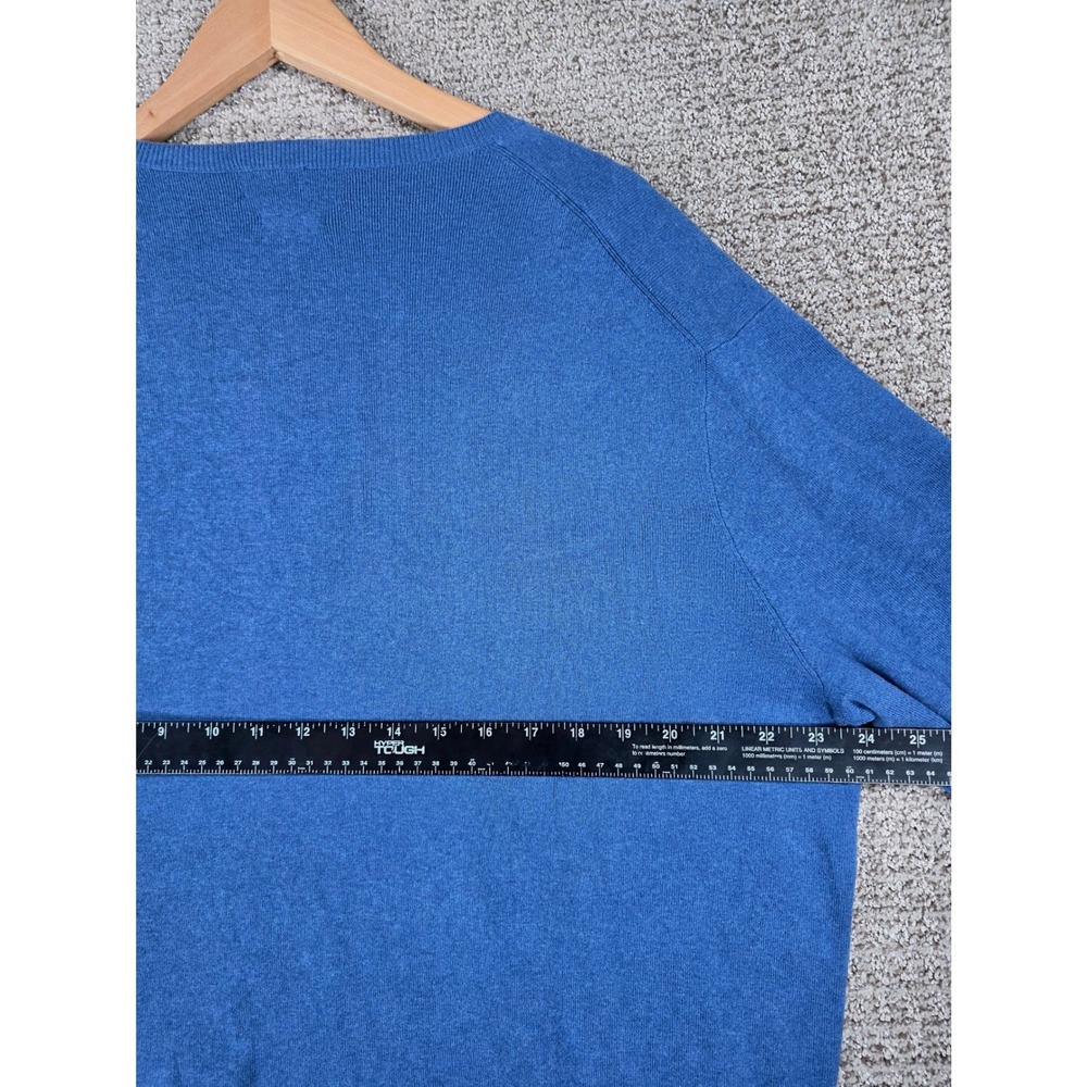 Polo Ralph Lauren Mens XL Blue Pima Cotton V-Neck Sweater Yellow Pony Logo - Picture 6 of 7